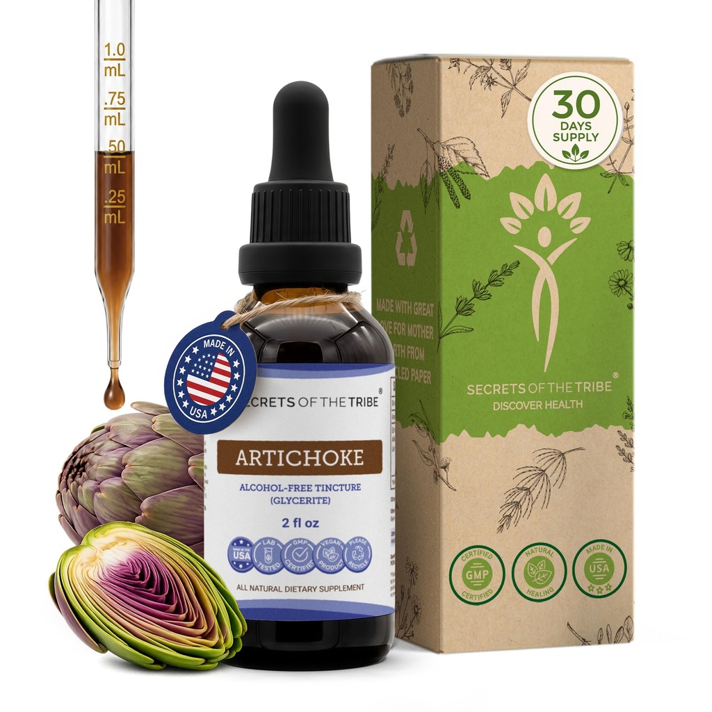 Geheimen van de stam Artichoke Tinctuur Alcoholvrij Liquid Extract, Artichoke (Cynara scolymus) Gedroogd Blad (2 FL OZ)