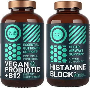 WILDE BRANDSTOF Histamine Block Supplementen en Vegan Probiotic Plus B12 Allergie Ondersteuning en Digestief Health Bundle