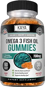 Kaya Naturals Omega 3 Visolie Gummies -Visoliesupplement met EPA & DHA vetzuren - Helpt ondersteuning Hersenen, Oog, Hart Gezondheid en Immuun Ondersteuning - Niet-GMO - 60 Tel.