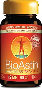 Nutrex Hawaii BioAstin Hawaiian Astaxanthine - 12mg, 60 Softgels - Farm-Direct Premium Antioxidant Supplement to Support Eye, Skin, Joint & Immuun System Health - Non-GMO & Gluten-Free