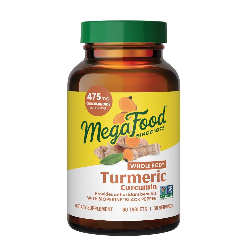 MegaFood Whole Body Kurkuma supplement - Kurkuma supplement met zwarte peper en vitamine C - 475 mg Curcumaids per portie - Antioxidant & Immune Support - Vegan - 60 tabletten, 30 porties
