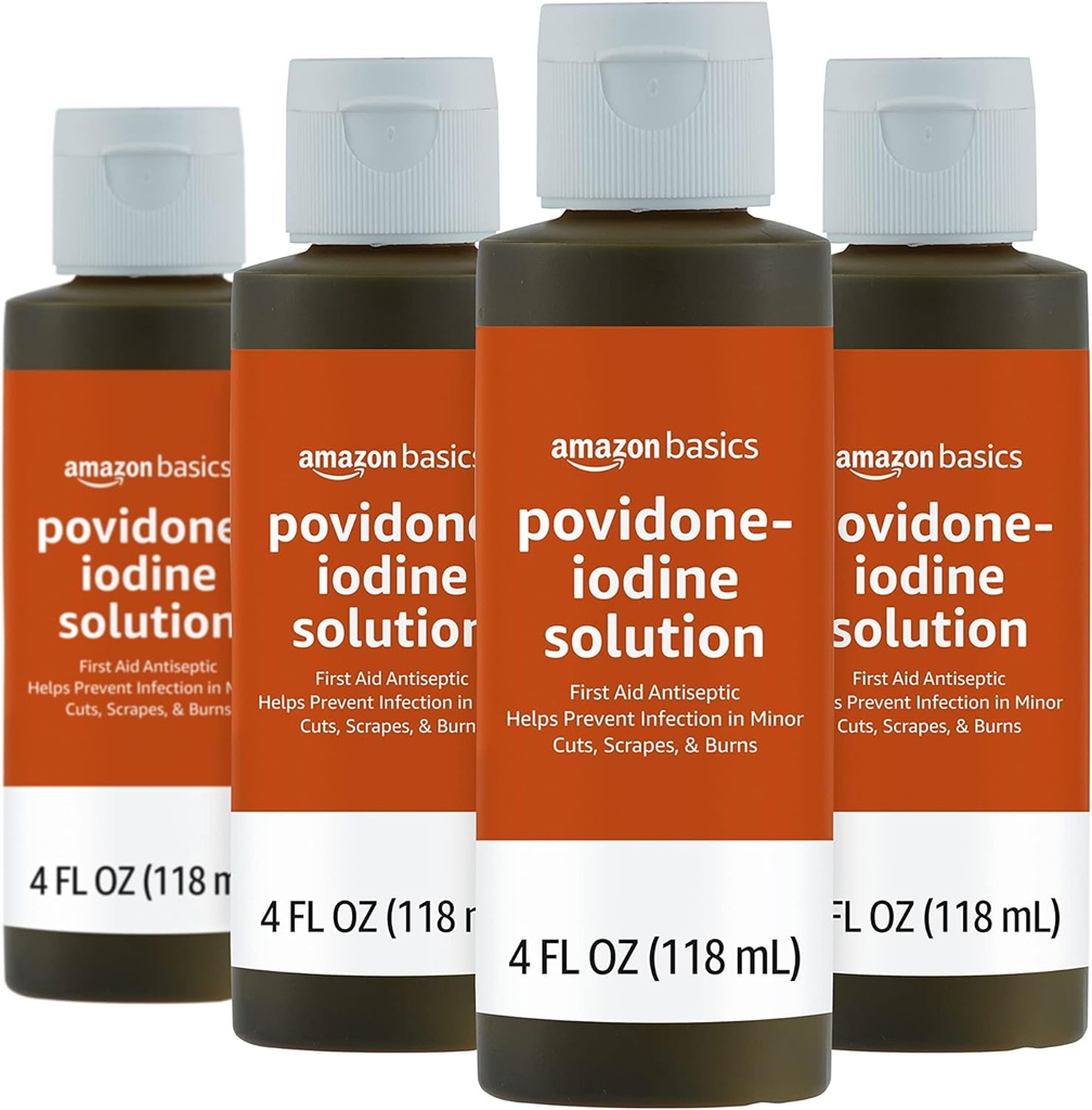 Basics First Aid Antiseptisch, 10% Povidon Jodium Solution, 4 Fluid Ounces, 4-Pack (voorheen Solimo)