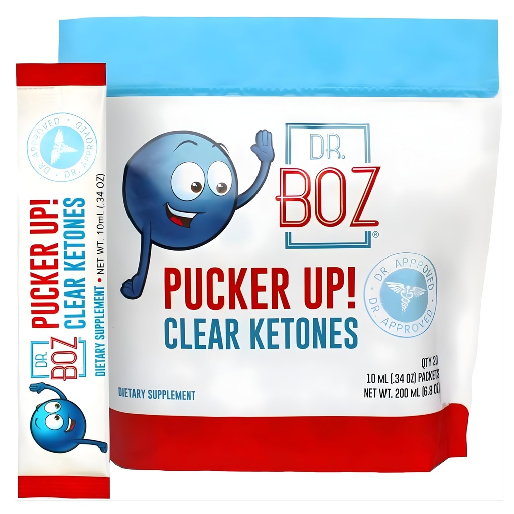 Dokter Boz - Pucker up! Clear Ketones, 20 Packets - Pure Liquid BHB - Fast Acting Exogene Ketones - Verhoog energie & Clarity - Max Strength - Quality Tested - Made in USA - Keto Diet - 0,34oz (10ml)