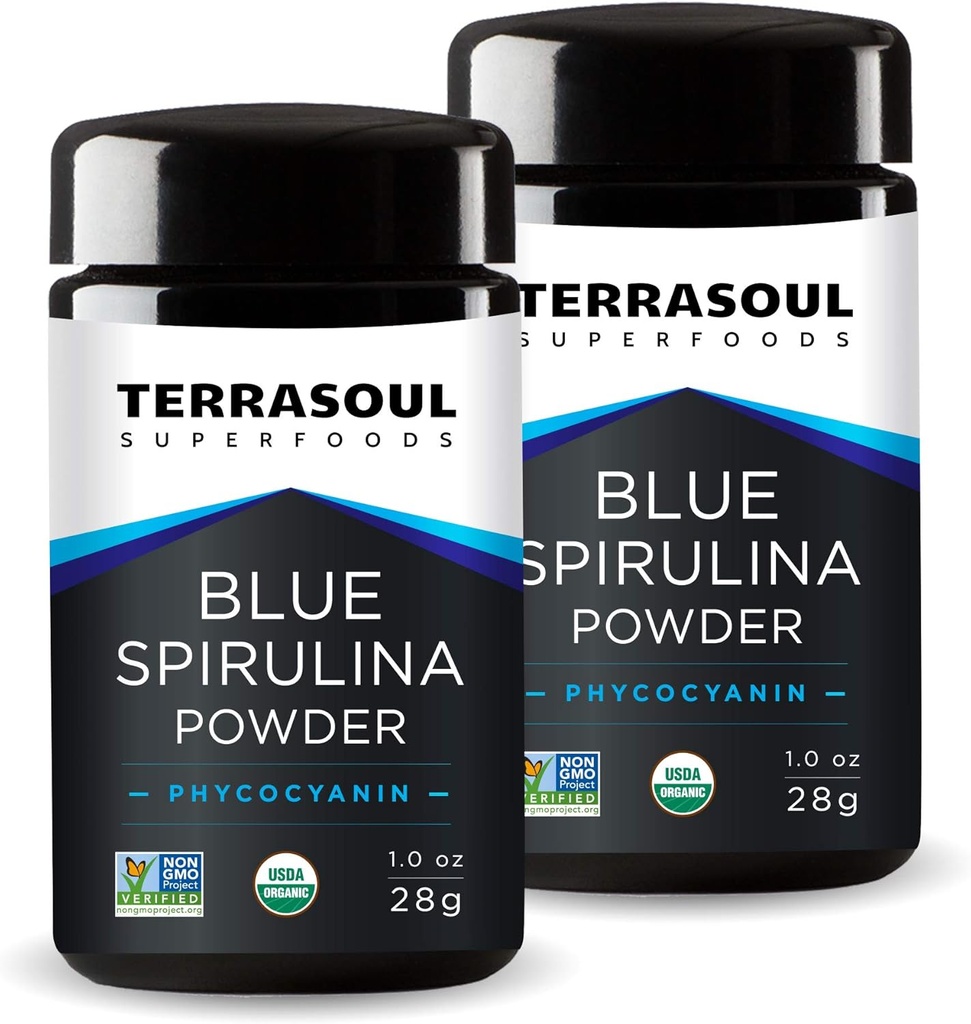 Terrasoul Superfoods Biologische Blauwe Spirulina Poeder (in Miron Glass Jar) : 2 Oz (2 Pack)