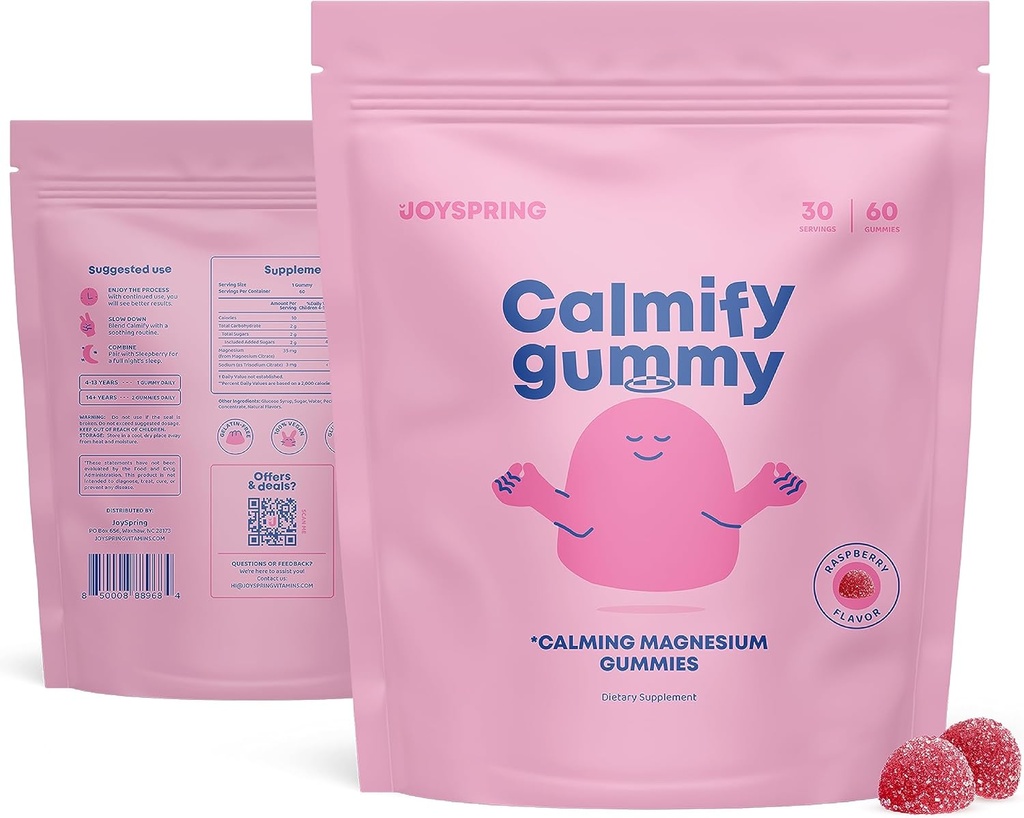 JoySpring Kids Magnesium Gummies - Kalm Gummies voor kinderen - Kalm Magnesium Ondersteuning Natuurlijke voor peuters & tieners smakelijk lage suiker Kalmeren 60 Tel.