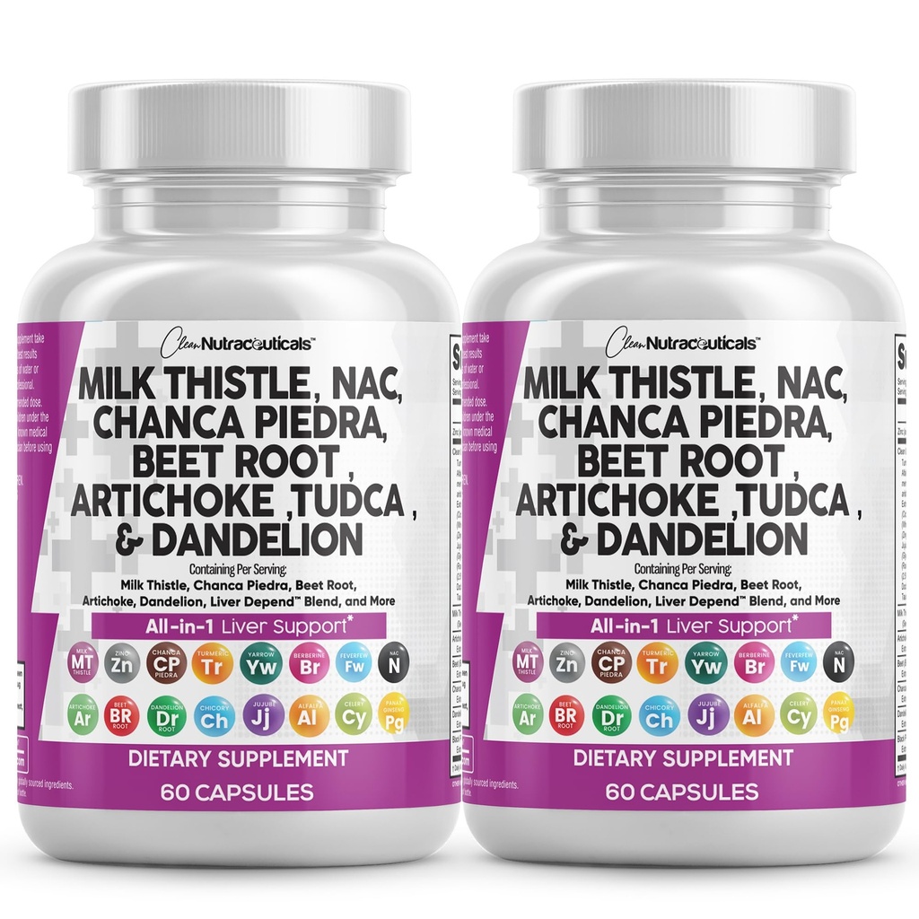 Schone Nutraceuticals Melkdistel NAC Chanca Piedra Beetwortel Artichoke Paardenbloem Wortel - Lever Reiniging Supplement Plus TUCCA Choline & Gember - 2Pack