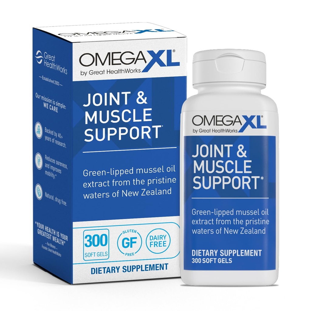 OmegaXL Joint Support Supplement - Natuurlijke spierondersteuning, Green Lipped Mossel Oil, Zachte Gel Pillen, Drug-vrij, 300 Tellen