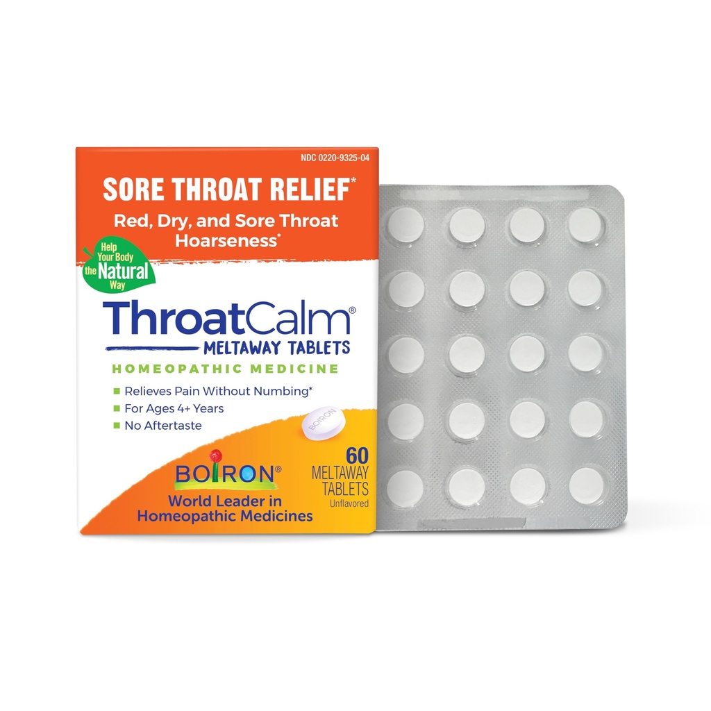 Boiron ThroatCalm Tablets for Relief of Sore Throat, Scratchy, Red or Dry Throat, and Hoarseness - 60 Count