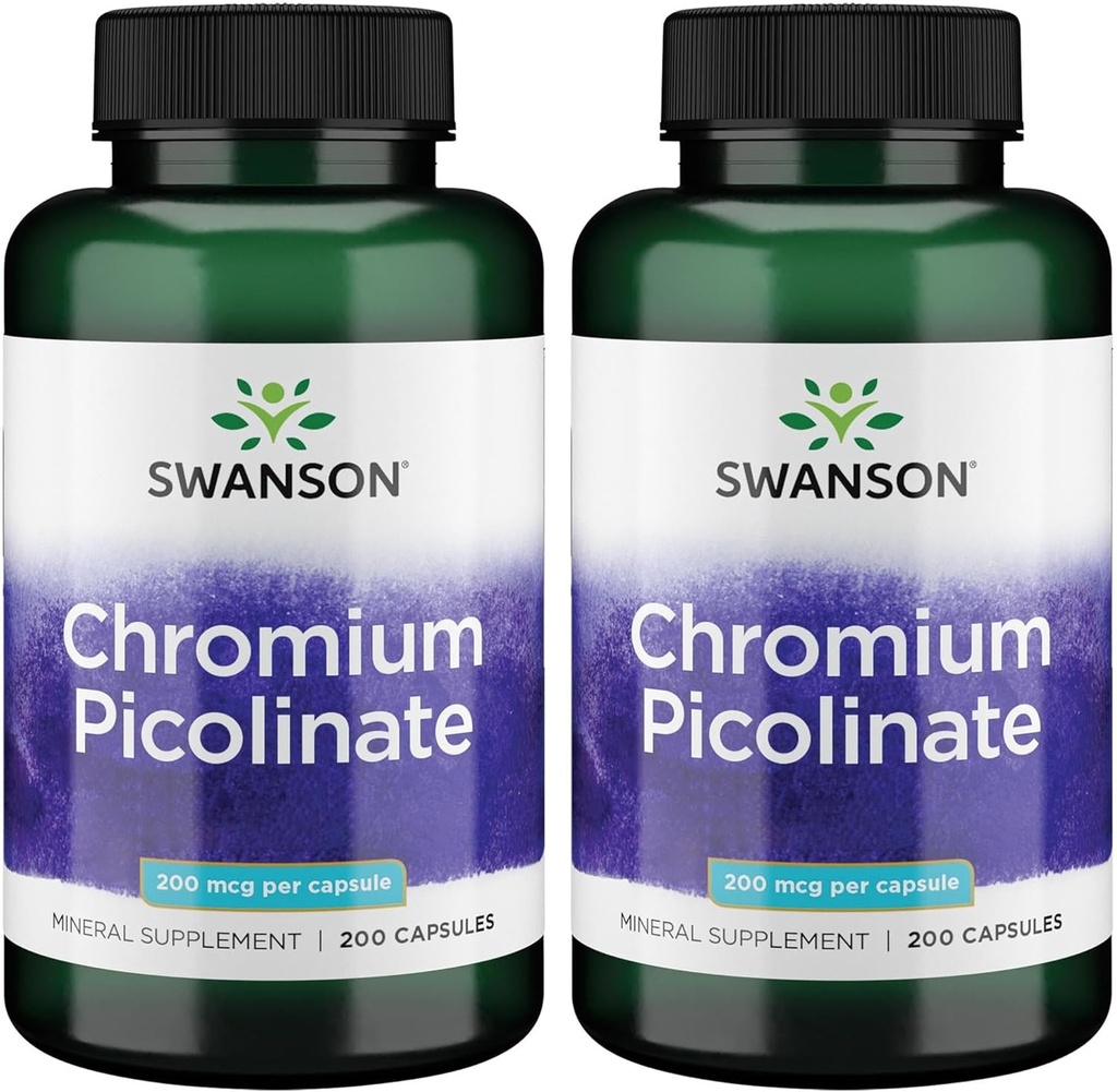 Swanson Chroom Picolinaat - Natuurlijk supplement Promoting Metabolisme & gewicht management - Ondersteunt gezonde bloedsuiker niveaus al binnen het normale bereik - (200 capsules, 200 mcg Elke) 2 Pack