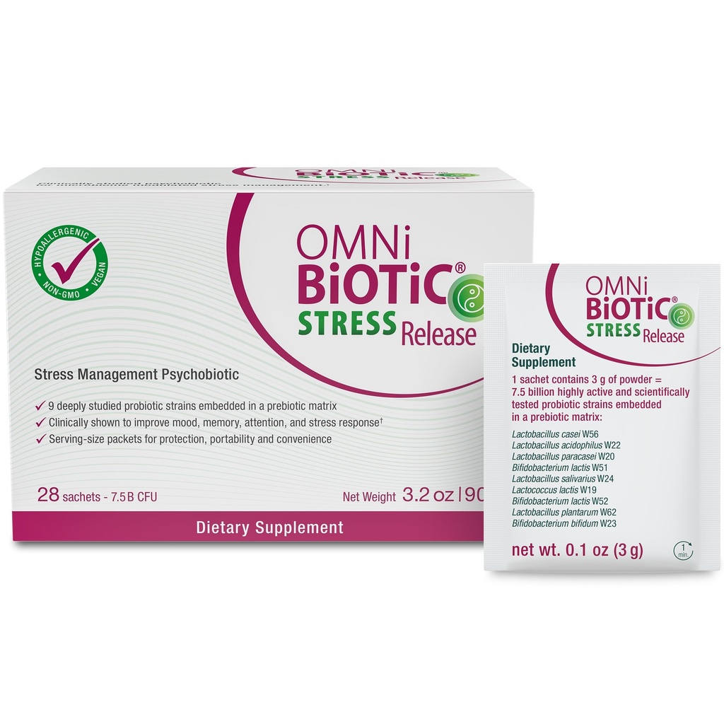 OMNi BiOTiC Stress Release - Klinisch getest Probiotic for Stress Management & Gut-Brain As Support - Stress Probiotic and Mood Probiotic - Vegan, Non-GMO (28 Daily Packets)