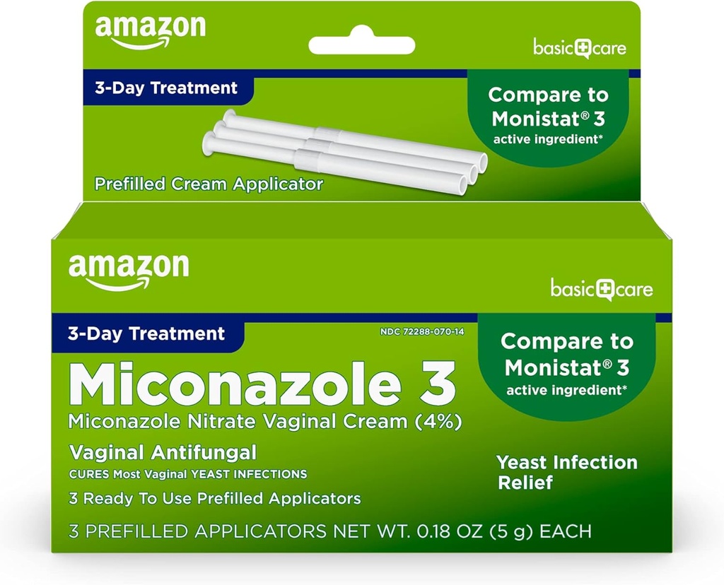 Basic Care Miconazol Nitraat Vaginale Cream (4 Procent), 3-daagse Gistinfectie behandeling voor vrouwen, 0,18 ounce - 3 tellingen (Pack of 1)