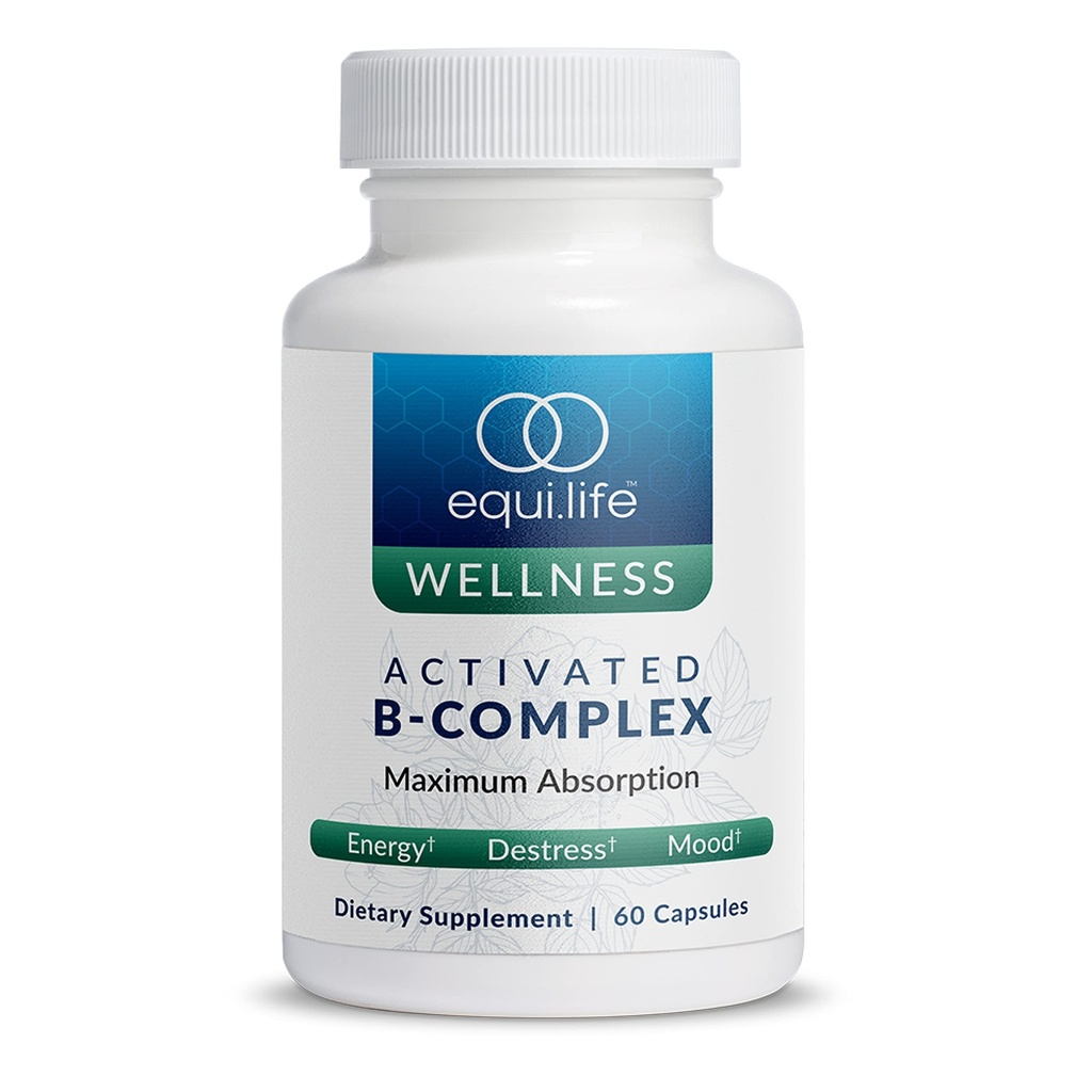 Equilife Actived B Complex, Super B Complex Dietary Supplement with Biotin, Inositol, B12 & B6, Choline & Folate to Support Energy & Hair, Skin, Nail Health, Gluten Free, Vegan, Non GMO, 60 Capsules