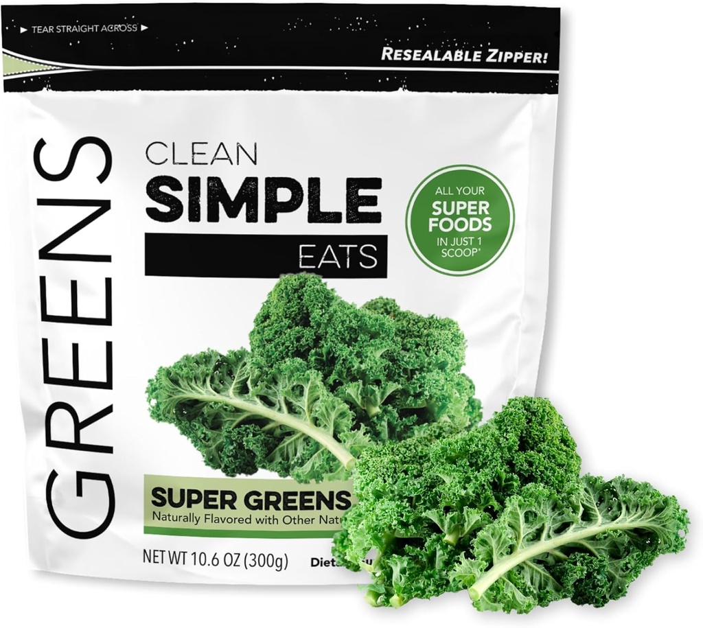 Clean Simple Eats Super Greens Powder, Natuurlijk Flavored Greens Powder met Chlorella, Spirulina, Superfoods & Prebiotic Fiber, Geen kunstmatige ingrediënten, Glutenvrij, Klassieke Greens smaak, 30 Srvgs