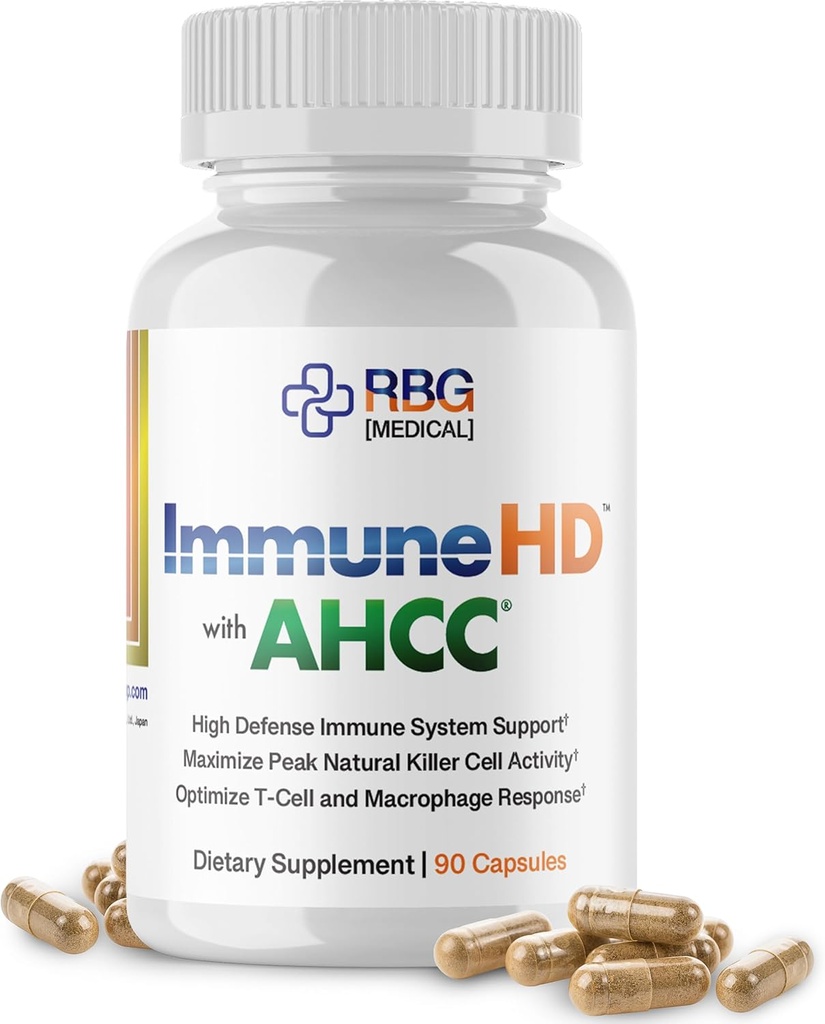 Immuun-HD met AHCC Supplement voor Immuun Support, 1500 mg AHCC Mushroom Extract + Olive Leaf & Quercetine met Bromelain, Natuurlijke Killer Cell activiteit voor Immuun System, Leverfunctie, 90 Caps, RBG