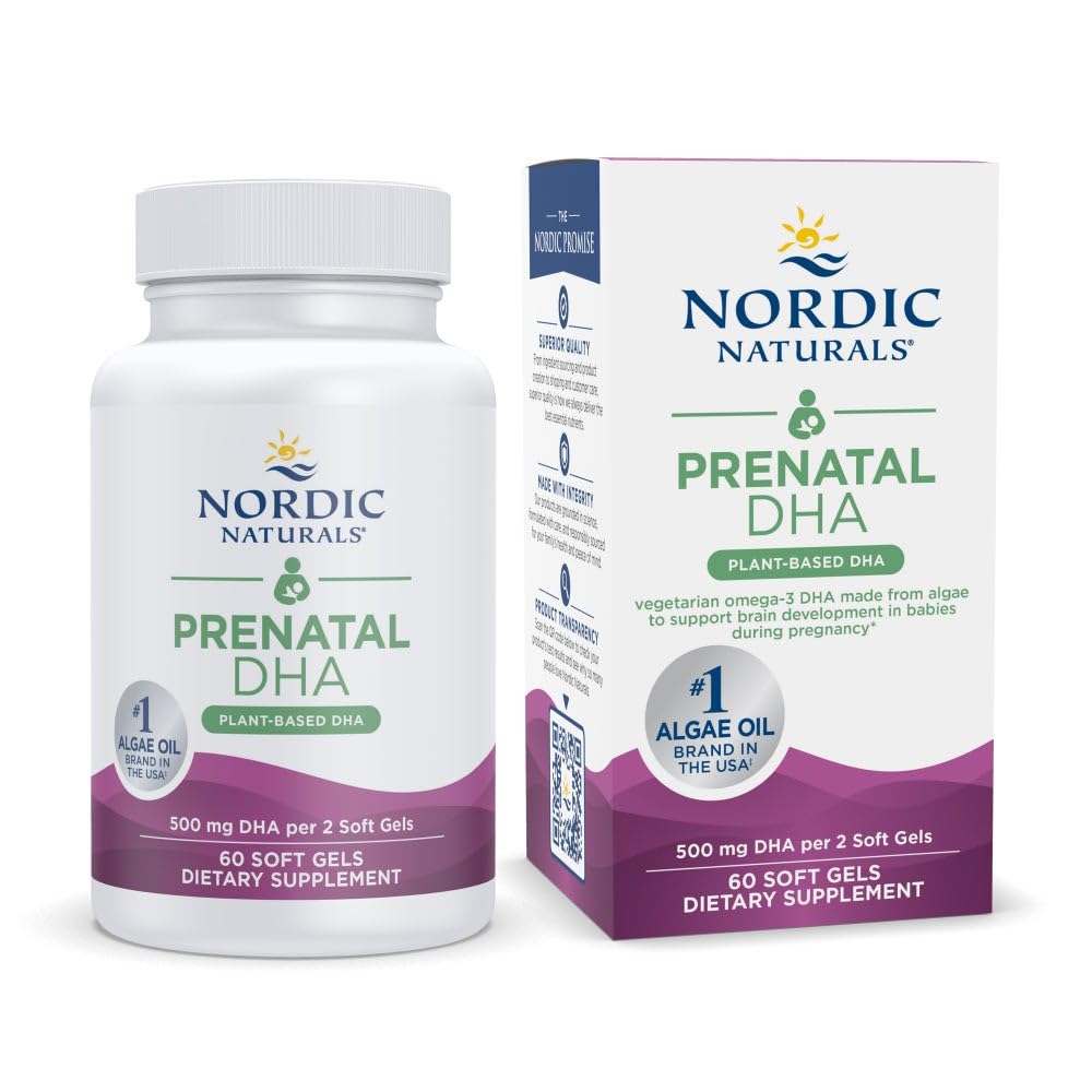 Nordic Naturals Vegan Prenatale DHA, Unflavored - 60 Zachte Gels - 500 mg Plant-Based DHA - Ondersteunt de ontwikkeling van hersenen bij baby's en gezonde zwangerschap - Niet-GMO - 30 Servingen