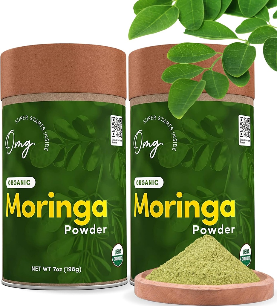 OMG! Superfoods Pure en Biologische Moringa Poeder - USDA Certified Moringa Oleifera, Great Source of Calcium, Iron, Vitamins A & E - 7 Oz (2 Pack)