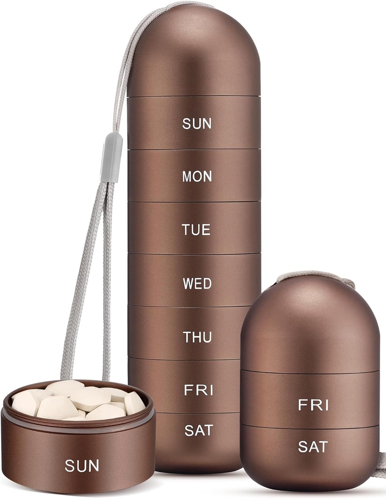 Zannaki metaal vocht Proof Week pil Organisator, Stapelbare aluminiumlegering BPA Gratis reizen Wandelen 7 dagen pil Box geval waterdicht en groot compartiment om pillen, vitamines, visolie, supplementen te houden