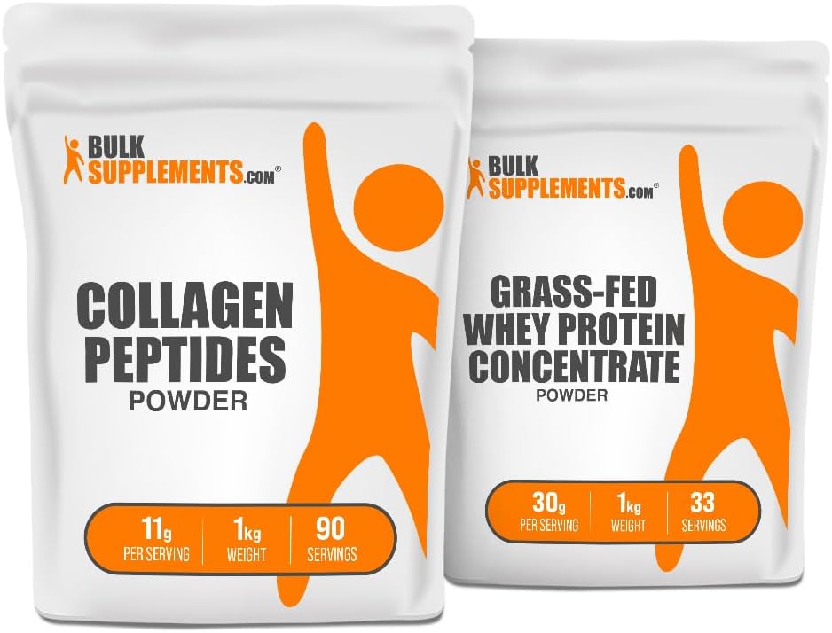 BulkSupplements Collageen Peptides 1kg + Gras Fed Wei Proteïne Concentraat 1kg Bundel
