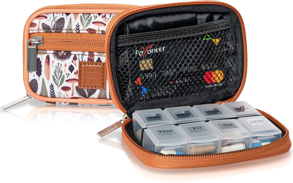 Maked Easy Kit Pill Case - Weekly Medicine Organizer met verwijderbare zeven dagen vitamine & supplement doos (Light Brown Woods)