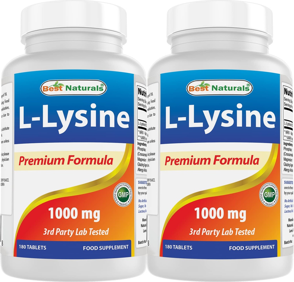 Best Naturals L-Lysine 1000mg 180 tabletten (180 telling (verpakking 1)) (2 flessen)