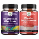 Bundel van Pure Magnesium Glycinate 400mg per portie voor slaap en ontspannen 240ct en pure biotine pillen voor vrouwen Mannen - Stop haarverlies Verdovend natuurlijk supplement