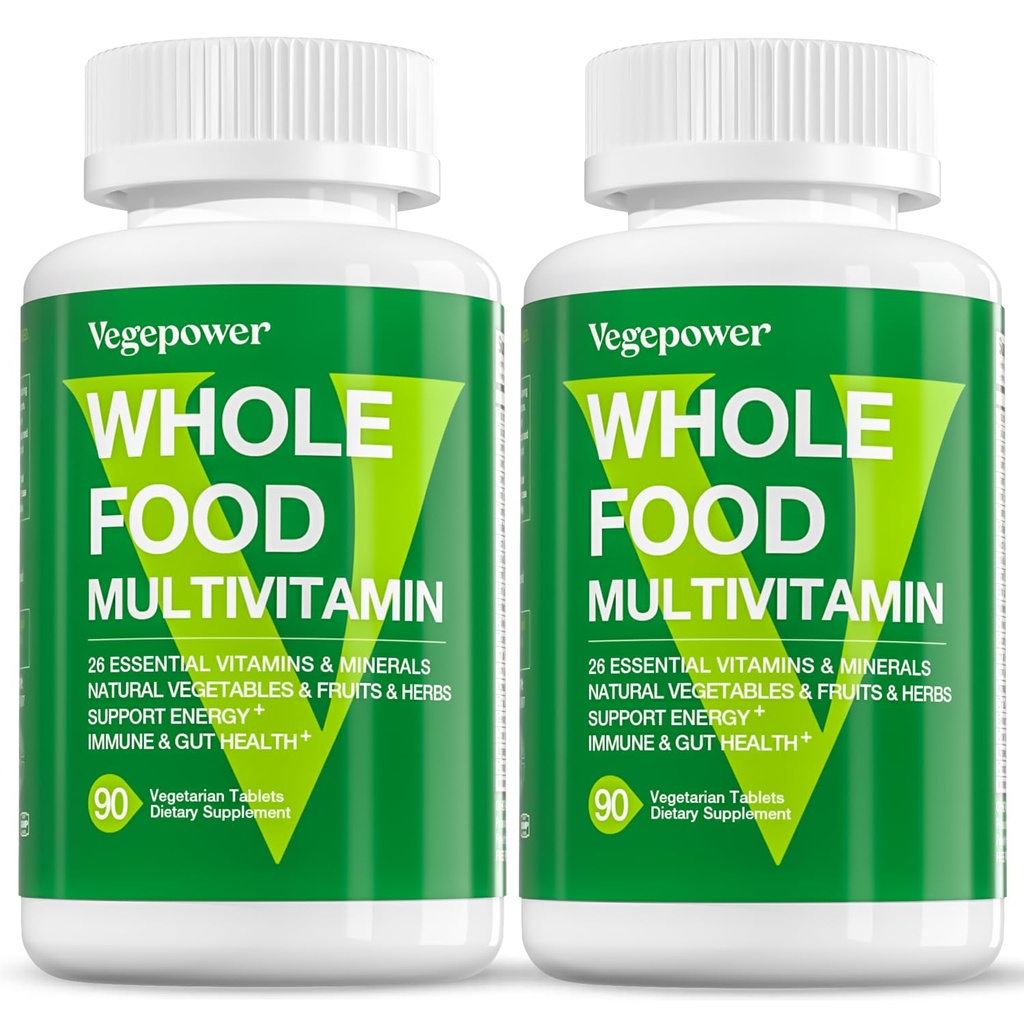 Vegan Whole Food Multivitamine voor mannen, Gemethyleerde Multivitamine voor mannen en vrouwen, Biologische Fruit en Veggies Supplement, Herb & Mushroom Blend, Plant Omega's, Alle Natuurlijke, Niet-GMO, 180 Tellen