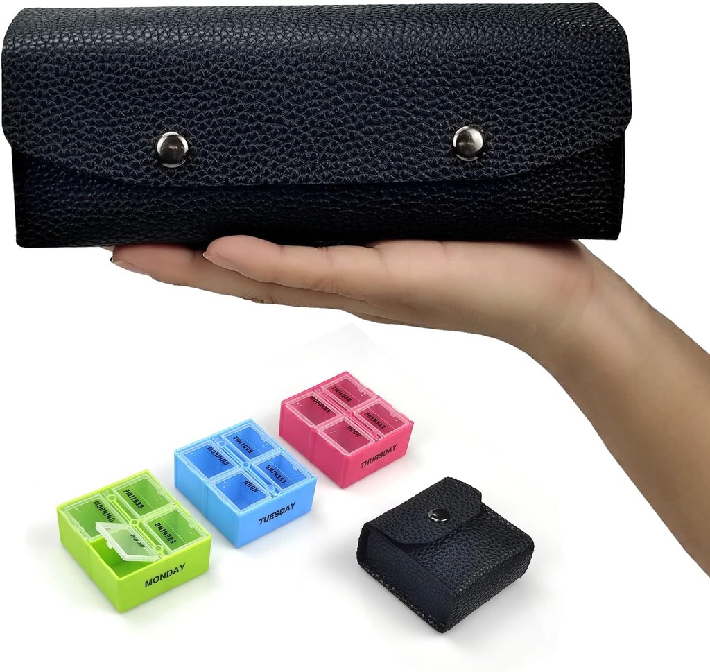 VOFOON Travel Pill Organizer 4 Times a Day, Weekly Pill Box 4X a Day Medicine Organizer Pill Case for Vitamins Medicine Fish Oils Supplements