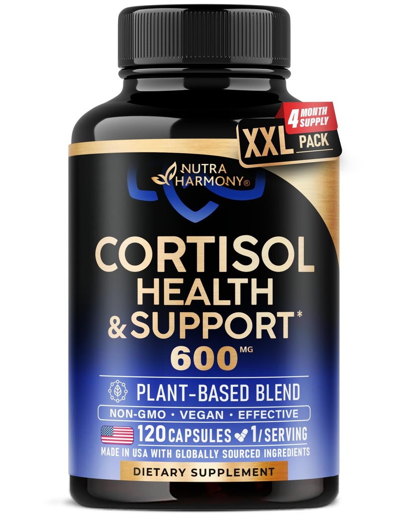Cortisol Supplement for Women - Holy Basil | Ashwagandha | Rhodiola | L-Theanine - Plant-Based Hormone Balance - Mood, Focus & Sleep Support - Lab Tested - Vegan, Non-GMO - 120 Capsules for 4 Months