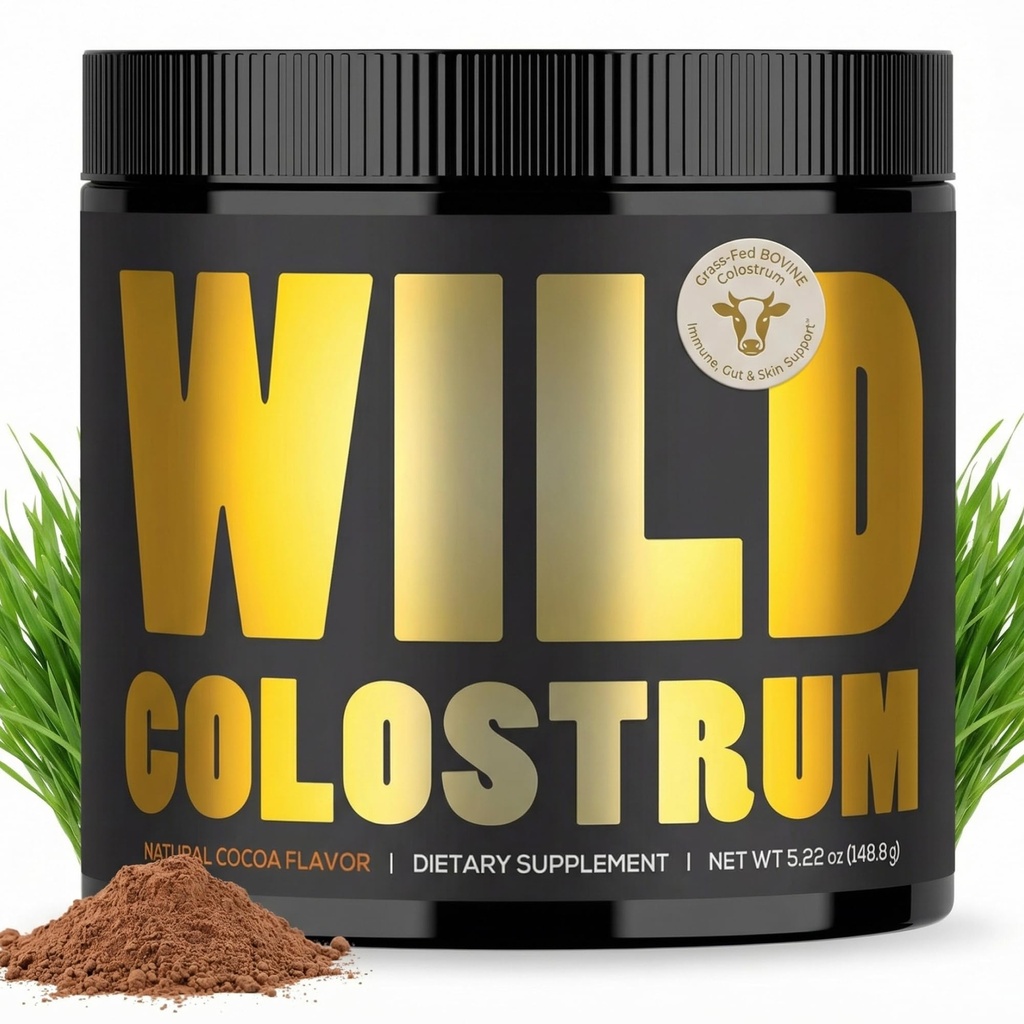 Colostrum Supplement - Gras Fed Pure Bovine Colostrum Powder - 2000mg & 400mg IgG (calostro bovino) - Gut, Immunity, Skin, Hair Support - Sugar Free, Natural Cacao Flavour, 30 Serves