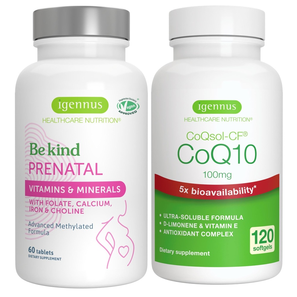 Geavanceerde Prenatale Multivitamine + Hoge Absorptie CoQ10 100mg 120 Softgels Zwangerschap Ondersteuning Bundle door Igennus