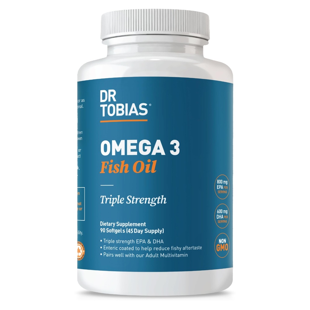 Dr. Tobias Omega 3 Visolie, 2000mg Triple Strength met 800mg EPA 600mg DHA Per Serving, Visolie Omega 3 Supplementen voor Hart, Hersenen & Immune Ondersteuning, 90 Softgels, 45 Servers