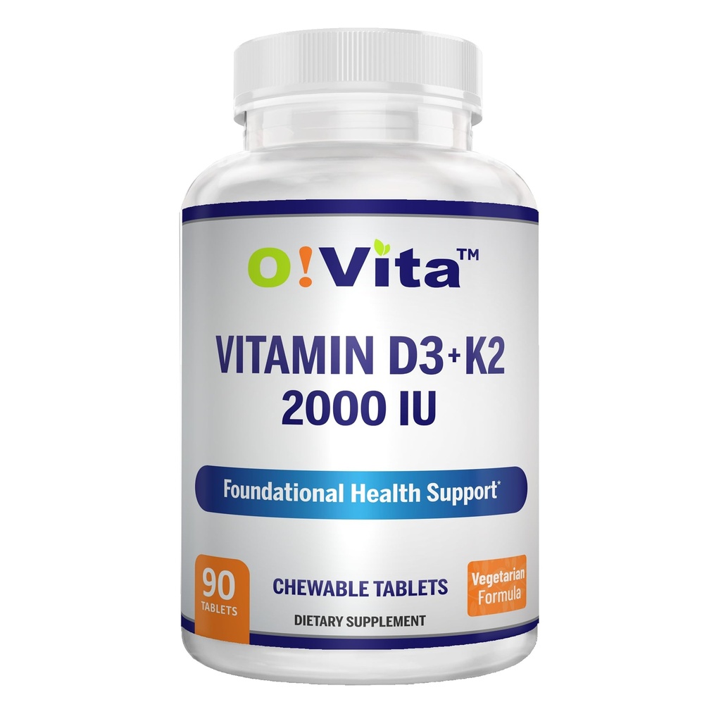 Vitamine D3 + K2 2000IU Kauwbaar voor Bone Health Support, 90 Vegetarische kauwtabletten, tot 3-maand levering