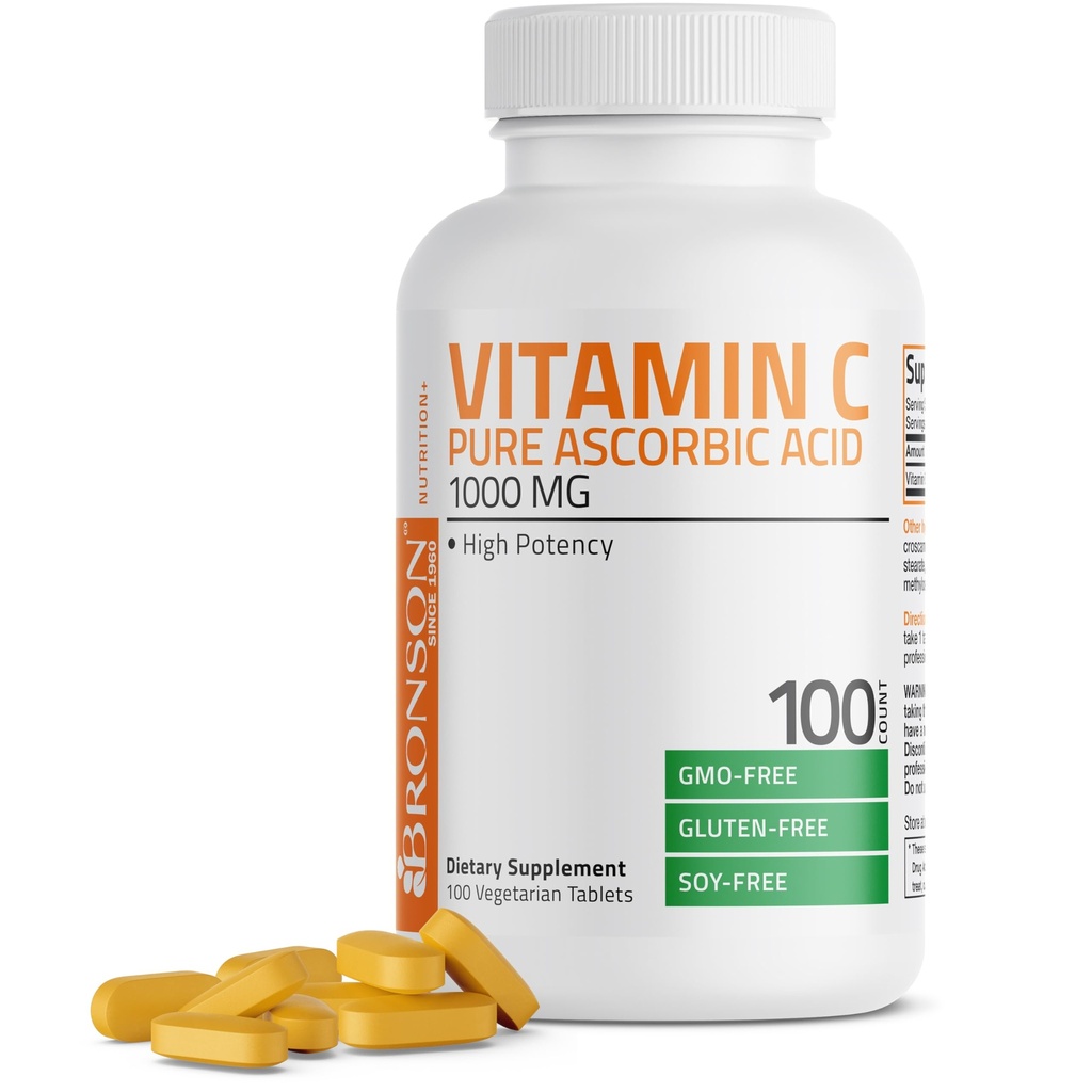 Bronson Vitamine C 1000mg Premium Non-GMO Ascorbic Acid Tablets, 100 Tellen