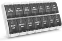 Sukuos AM PM Weekly 7 Day Pill Organizer, 2 Times A Day Pill Box with Arthritis Friendly Push Button, Medicine Cases for Vitamin/Fish Oil/Supplements, Easy to Clean (Black)