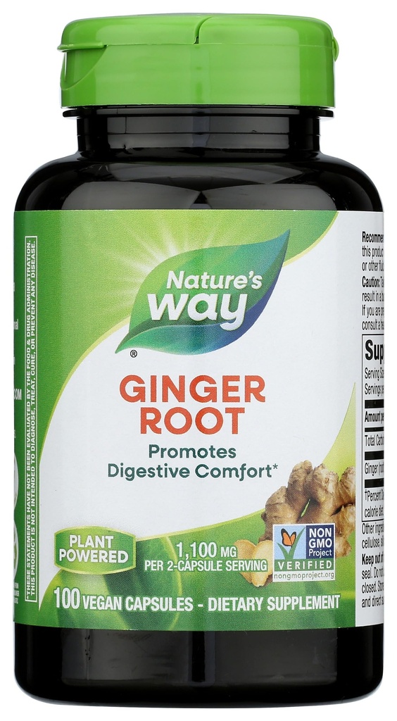 Nature's Way Ginger Root, bevordert spijsvertering Comfort*, 1100 mg per 2-Capsule Serving, Non-GMO Project Geverified, Vegan, 100 Capsules