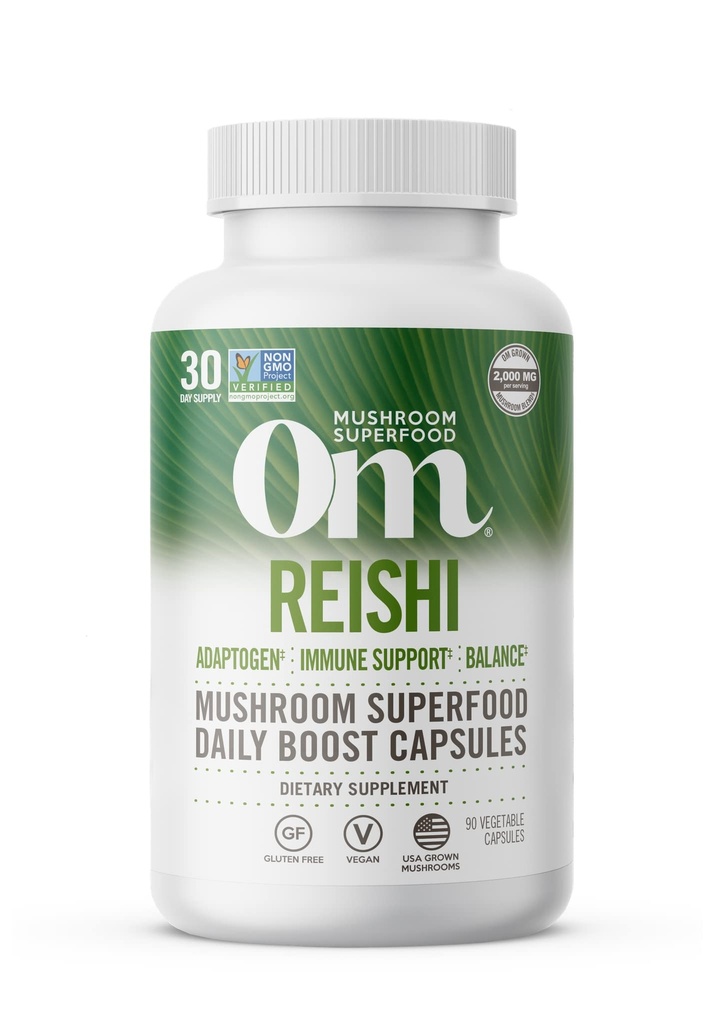 OM MUSHROOM SUPERFOOD Reishi Mushroom Capsules Superfood Supplement, 90 Tel, 30 Dagen, Biologische Adaptogeen voor Stress Relief en Immune Health