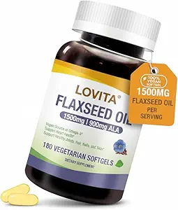 Lovita Vegan Vlaszaadolie 1500mg met 900mg ALA Omega-3 6 9, Cold-Pressed Vlaszaadsupplement, Support Heart, Brain, Joint & Skin Health, Non-GMO & Glutenvrij, 540 Softgels