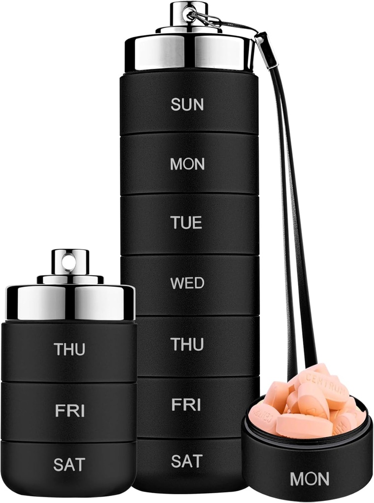 Mossime metalen pil Organisator Weekly, Stapelbare waterdichte reis pil Box, grote aluminium Legering pil geval Container, BPA Gratis 7 dagen dagelijkse geneeskunde Organisator voor vitamine, visolie, supplement