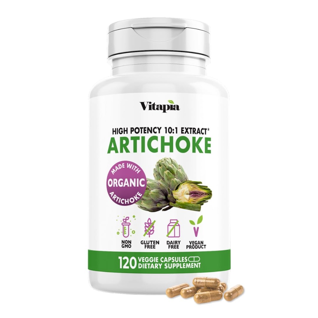 Vitapia Organic Artichoke Extract Supplement - Lever Reiniging Detox & Reparatie, Lever Gezondheid, Digestie, Antioxidant Ondersteuning - 120 Vegan Capsules, Niet GGO, Glutenvrij