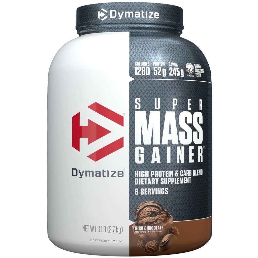 Dymatize Super Mass Gainer Proteïne Poeder, Rijke Chocolade, 52g Proteïne, 1g Creatine, 1280 Calorieën, 10,7g BCAA's, 245g Carbs, Bevat Wei Proteïne Poeder, Isolaat en Caseïne (8 Serven)