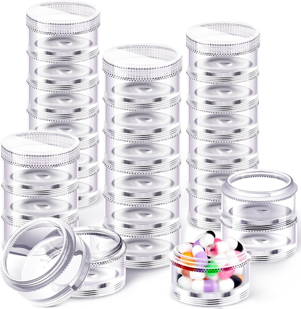 Sieral 4 Pack 7 Dag Stapelbare pil Organisators Ronde pil Organisator Case Stapelbare wekelijkse supplementen Vitaminen Individuele opslag Containers Houder Dispenser met deksels voor reisgeneeskunde, Clear
