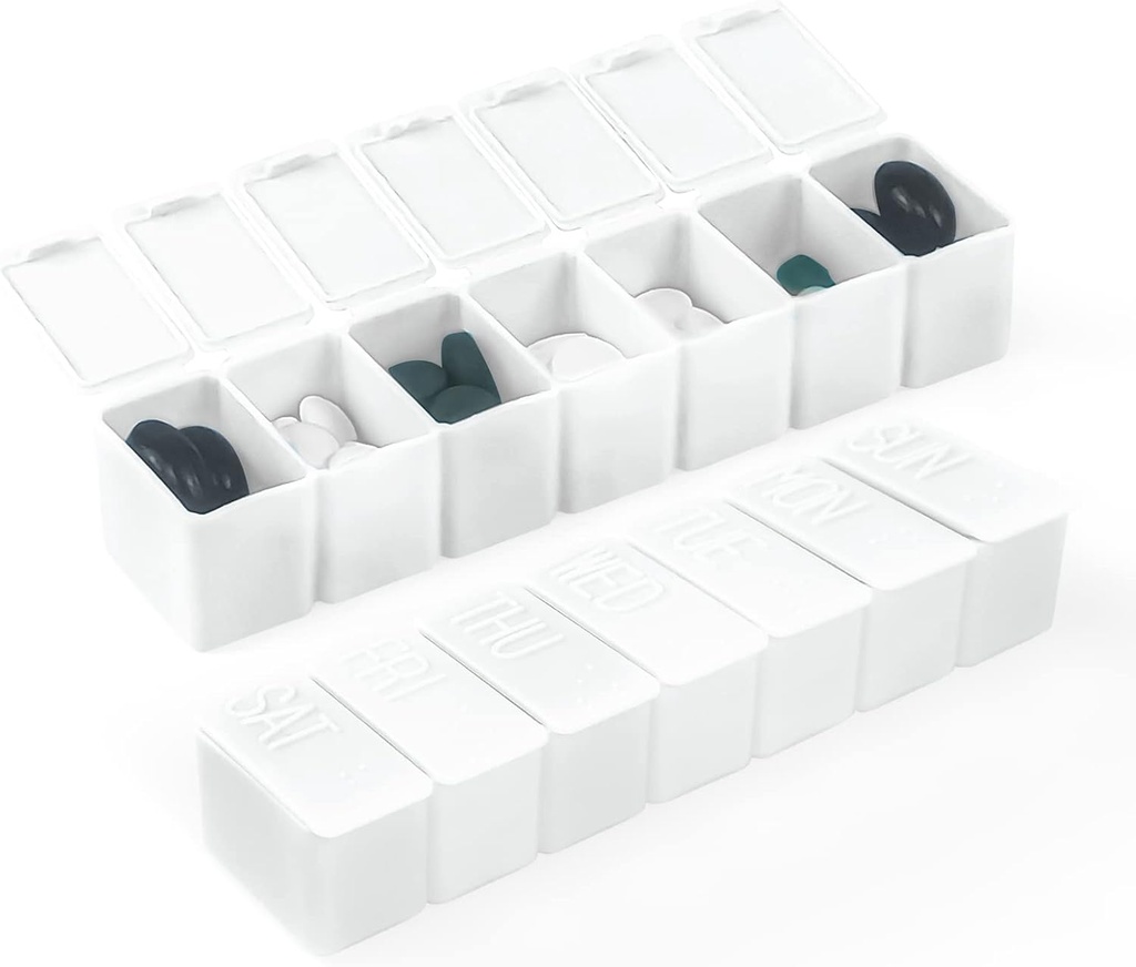 Weekly Small Pill Organizer, 7 dagen pil geval, Dagelijkse Vitamine Case Medicine Box, Pill Containers voor Medicine Supplementen Visolie(2Pcs,White)