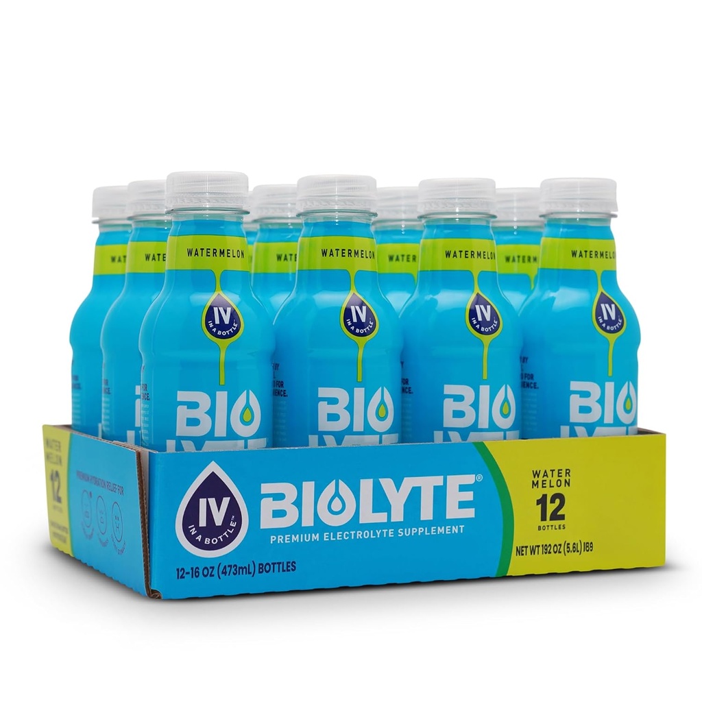 BIOLYTE Electrolyte Drink - Doctor-Formulated Hydration Drink, Electrolytes Water, Chemotherapy Must Haves for Women & Men, Rehydration IV Liquid in a Bottle - Watermelon, 16 Fl Oz (12 Pack)