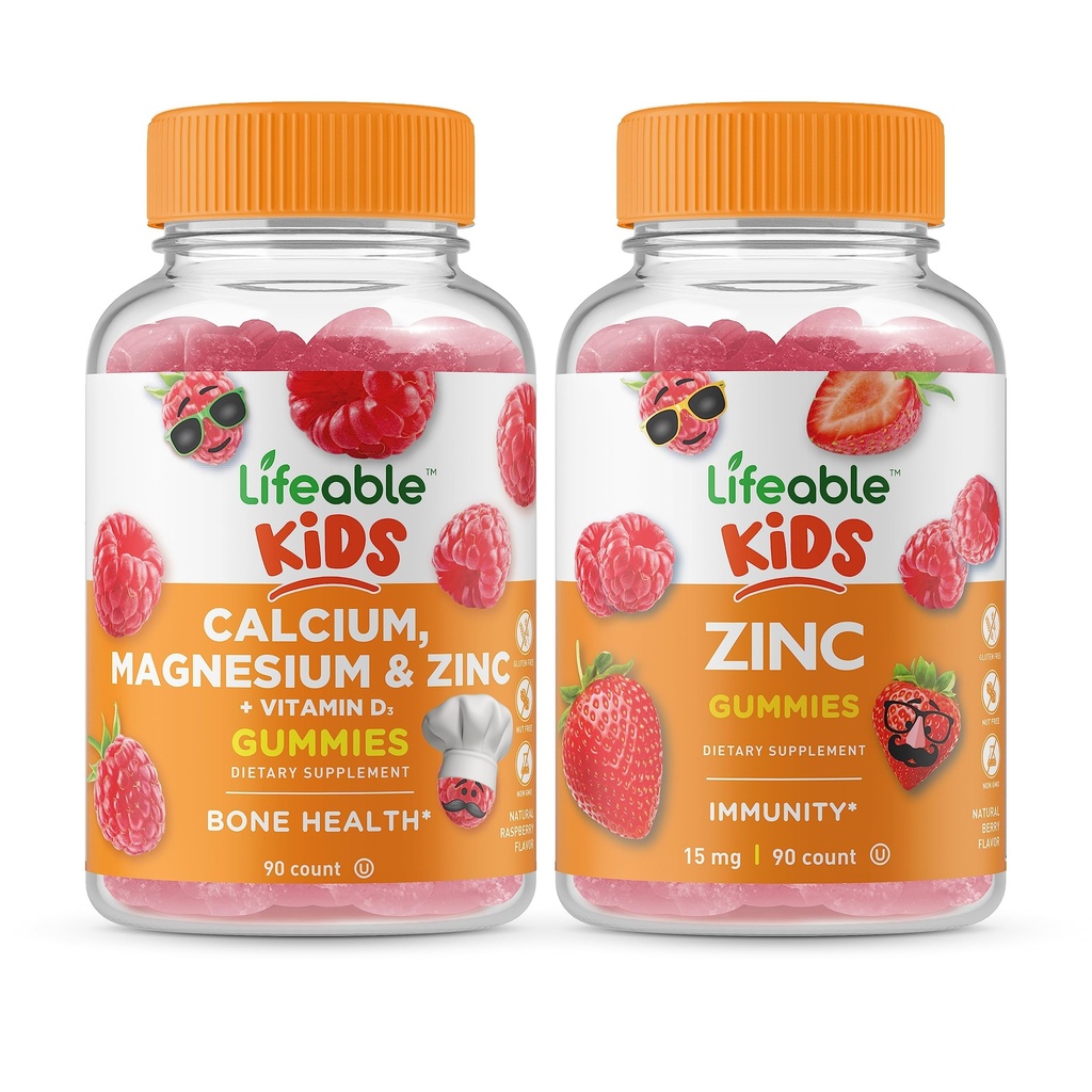 Levensvatbare Calcium Magnesium & Zink Kids + Zink Kids, Gummies Bundle - Grote Proeverij, Vitamine Supplement, Glutenvrij, GGO-vrij, Kauwgom