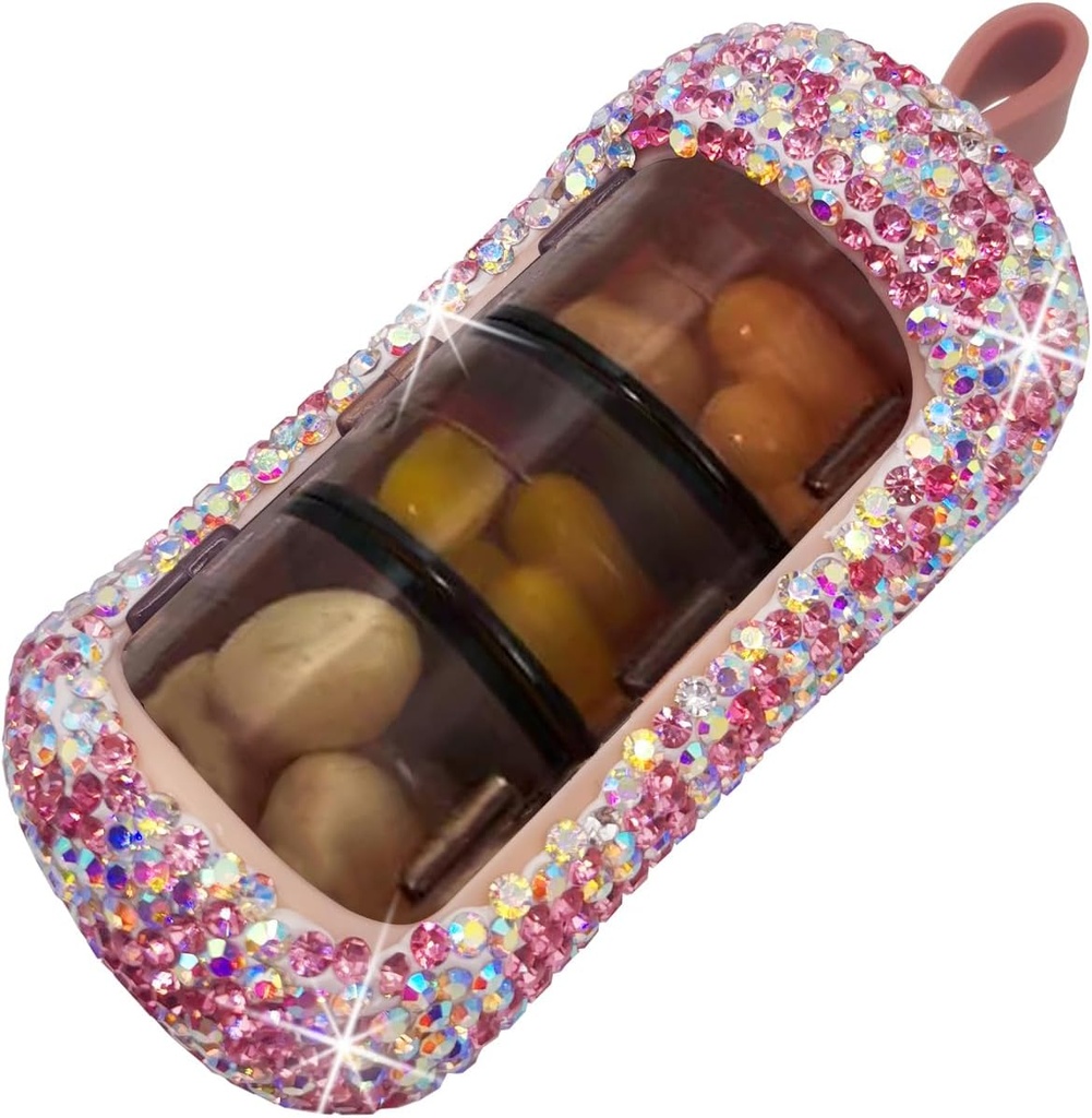 Bling pil Organizer - Schattige en compacte pil Box voor portemonnee - Stijlvolle pil Case met Sparkling Design - Travel-Friendly Medicine Holder - Schuif in / uit Design pil Organizer (Pink)