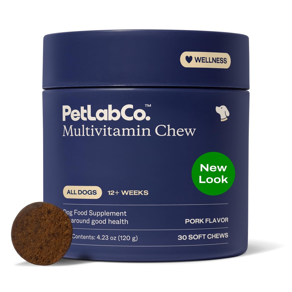 PetLab Co. 22 in 1 Honden Multivitamine - Ondersteuning Hond Immune Response, huid, jas, gewrichten & algemene gezondheid - Vitaminen A, E, D, B12, Mineralen, Antioxidanten - Kauwbare Varkenssmaak - Verpakking mei Vary