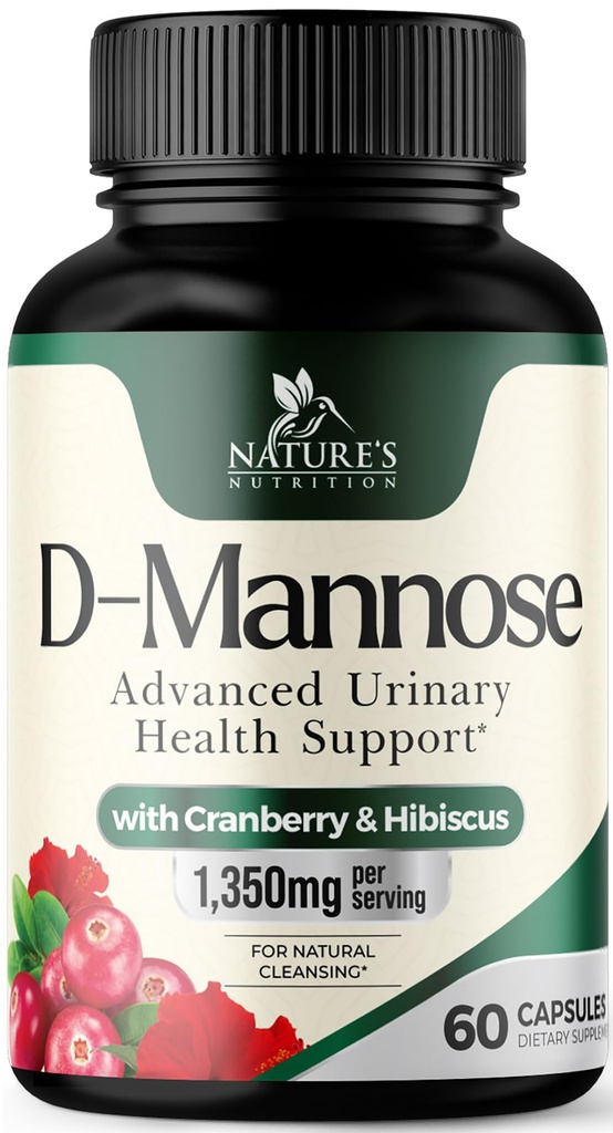 D-Mannose Supplement 1.350 mg met Cranberry & Hibiscus - Effective Fast-Acting, Flush The Impurities for Natural Bladder, Urinary Tract Health Support, for Women and Men, Non-GMO, Vegan, 60 Capsules