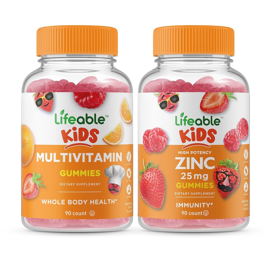 Levensbare Multivitamine Kids + Zink 25mg Kids, Gummies Bundle - Grote Proeverij, Vitamine Supplement, Glutenvrij, GGO-vrij, Kauwgom