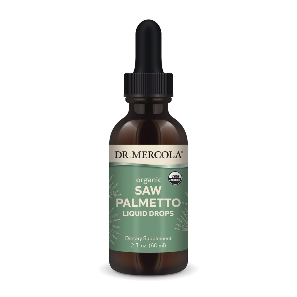 Dr. Mercola Saw Palmetto Liquid Drops, 2 Fl. Oz. (60 ml), 30 porties, Dieetsupplement, Ondersteunt normale ontgiftingsprocessen, niet-GMO, gecertificeerd USDA Organisch