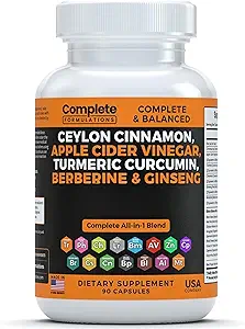 Ceylon Cinnamon Capsules met Berberine, Apple Cider Vinegar, Kurkuma Curcumin, Ginseng, Zink, Melkdistel, Bittermeloen, Fenegriek & Meer